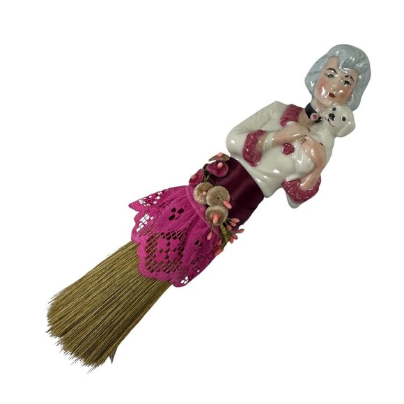 Porcelain Half Doll Handle Whisk Broom Vanity Brush Vintage 1930s German - Picture 1 of 6